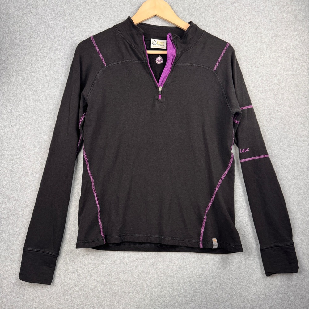 Tasc Performance Pullover Womens Medium Black Purple 1/4 Zip Bamboo Cotton Velu